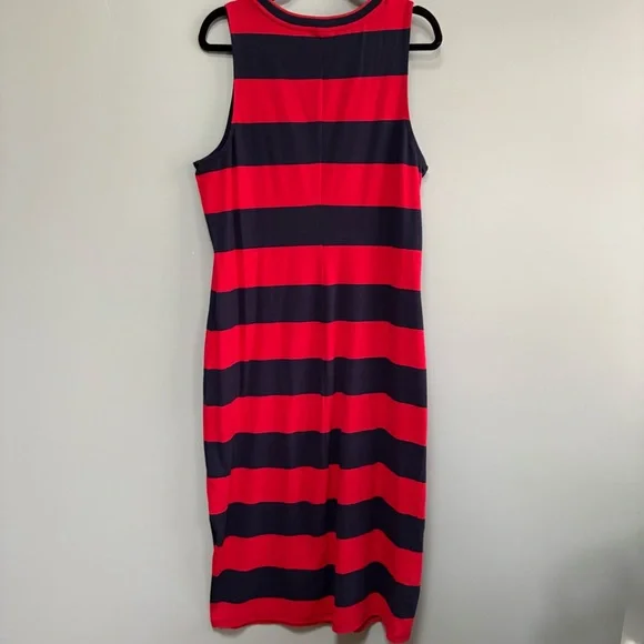 a new day Red Navy Blue Striped Sleeveless Cotton Midi Dress Side Slit Size LG - Picture 6 of 6